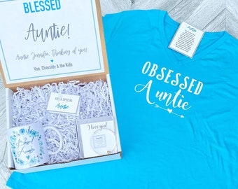 Auntie Gift Box - Aunt Gift Set - Auntie Shirt, Mug and Bracelet Set in Gift Box with Note - Customizable