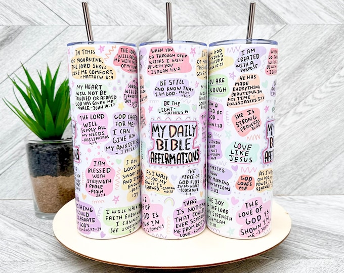 Featured listing image: Christian tumbler 20oz - Faith Gifts - Daily Bible Affirmation Cup - Jesus Lover - Christian Gift