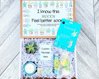 Succulent Gift Box - I Know This SUCCS feel better - Succulent Gift Spa Set - Bath Salts - Bath Bombs - Candle and matches - Get well soon