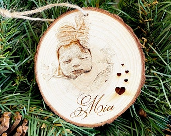 Personalized Wood Engraved Photo Ornament - Wood Etched - Laser Photo Ornament - Turn your Photo into a Keepsake