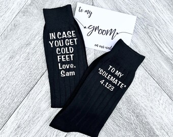 Sole Mates - In Case You Get Cold Feet Customizable Socks for the Wedding Day - Groom Gift from Bride - Funny Groom Gift