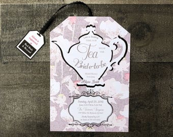 Tea Party Bridal Shower Invitations - Tea Party Baby Shower Invitations - Tea Bag Shape - Customizable - Envelopes Included