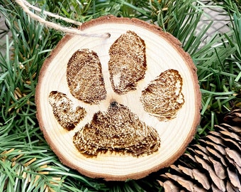 Personalized Memorial Dog Ornament - Wood Engraved - Picture Dog Ornament - Pawprints on my Heart - Pet Memorial