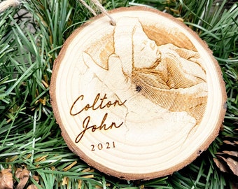 Photo Ornament - Baby’s First Christmas - Personalized Wood Engraved - Laser Engraved Photo Ornament -