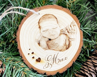 Personalized Wood Engraved Photo Ornament - Wood Etched - Laser Photo Ornament - Turn your Photo into a Keepsake