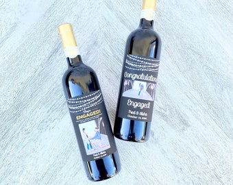 Set of Just Engaged Wine Labels - 2 Engagement Gift Wine Labels with Personalization and Photo