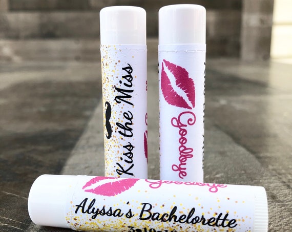Kiss the Miss goodbye Labels only / Bachelorette Lip Balm Labels / Chapstick Favors / Customizable / Chapstick Favors Bachelorette