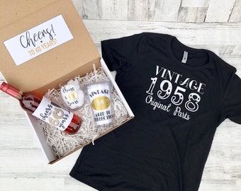 Cheers to 60 Years Birthday Box Set - Vintage Shirt - Wine Glass - Tumbler - Wine Label