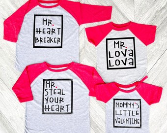 Toddler Valentine Shirt - Raglan Sleeves - Red and gray Valentine Mr Lova Lova - - Mr Steal Your Heart Mr Heart Breaker - Little Valentine