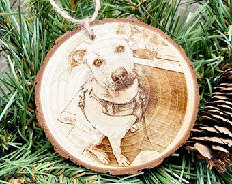 Personalized Memorial Dog Ornament - Wood Engraved - Picture Dog Ornament - Pawprints on my Heart - Pet Memorial