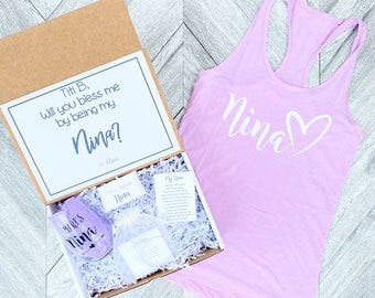 Nina Gift - Nina Proposal Box - Nina Tank and Wine Glass Gift Box - Personalized Nina Gift - Will you be My Nina Box