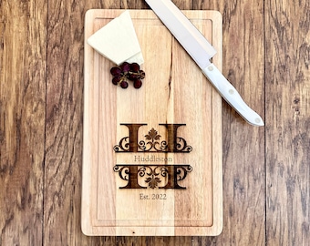 Wood Engraved Custom Cutting Board - Anniversary or Wedding Gift - Personalized Cutting with Name and Date