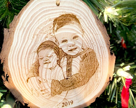 Photo Ornament - Personalized Wood Engraved - Laser Engraved Photo Ornament - Christmas Photo