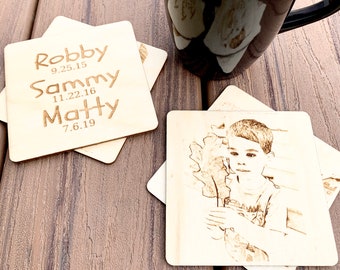Photo Coasters - Wood Engraved Personalized Coasters - Set of 4