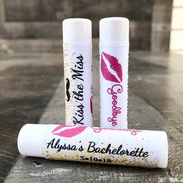 Kiss the Miss goodbye Labels only / Bachelorette Lip Balm Labels / Chapstick Favors / Customizable / Chapstick Favors Bachelorette