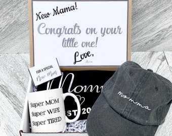 New Mom Gift Set - Mom Hat - Mom shirt - Mom Mug - Mom Established Gift Box with Personalized Message