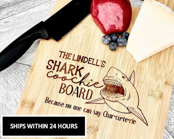 Wood Engraved Shark Coochie board- Funny Gift - Charcuterie Board - Comical Gift