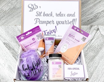 Sister Gift Spa Set - Spa gift box with French Lavender and Citrus and wine glass