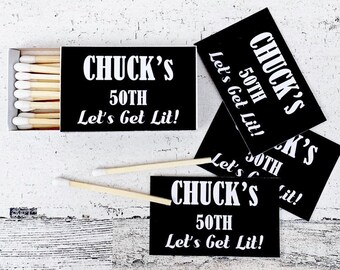 Matches Favors - Lets Get Lit - Black and White Matchbox Favors - Birthday Matchbox Favors - Customizable