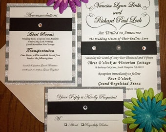 black white wedding invitations etsy