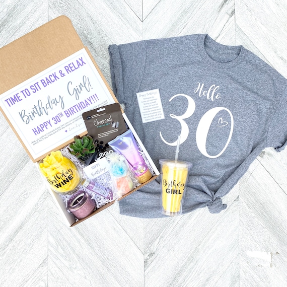 Spa Birthday Gift Box: Shirt, Wine Glass, Succulent & Candle