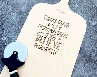 Pizza Lovers Gift - Wood Engraved Pizza Peel Gift - Personalized Pizza Tray Add Name - Pizza Cutter Included