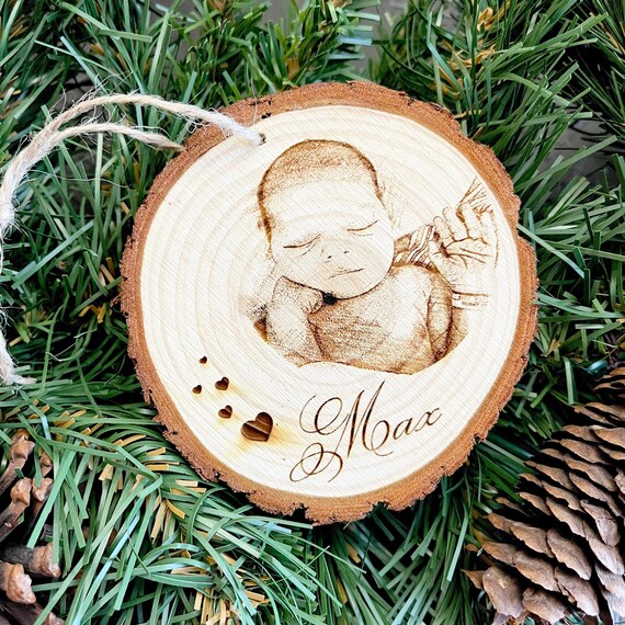 Personalized Wood Engraved Photo Ornament: Laser Etched Keepsake