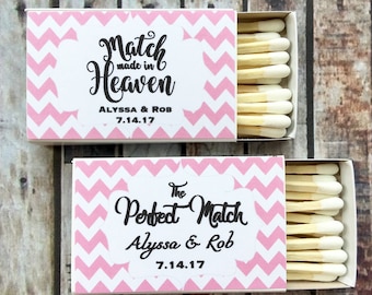 Matches Favor Labels - Pink and White Matchbox Favors - The Perfect Match - Match Made in Heaven - Match wedding or shower favors