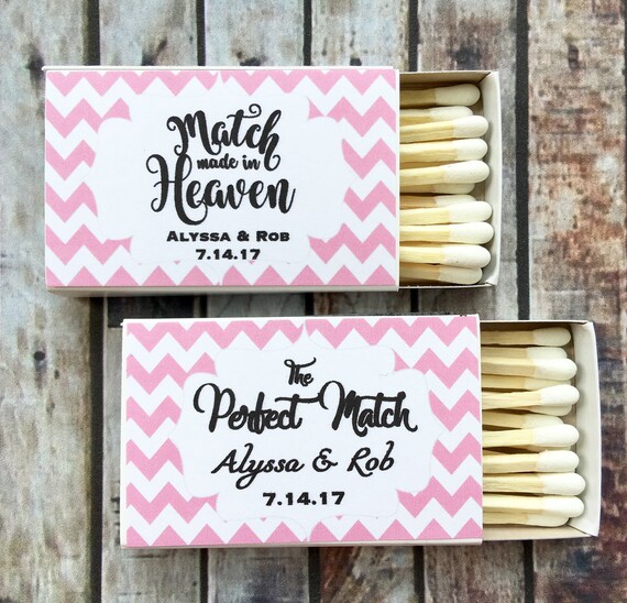 Personalized Matchbox Wedding Favor Labels - Pink & White