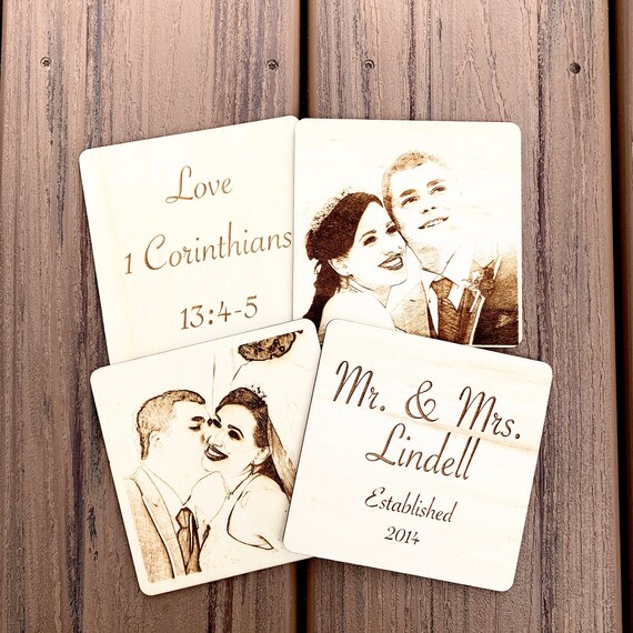 Photo Coasters - Wood Engraved Personalized Coasters - Set of 4