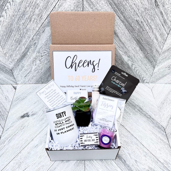 60th Birthday Gift Box: Wine Tumbler, Spa Set & Succulent