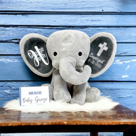 Baptism Gift: Personalized Plush Elephant, New Baby Keepsake