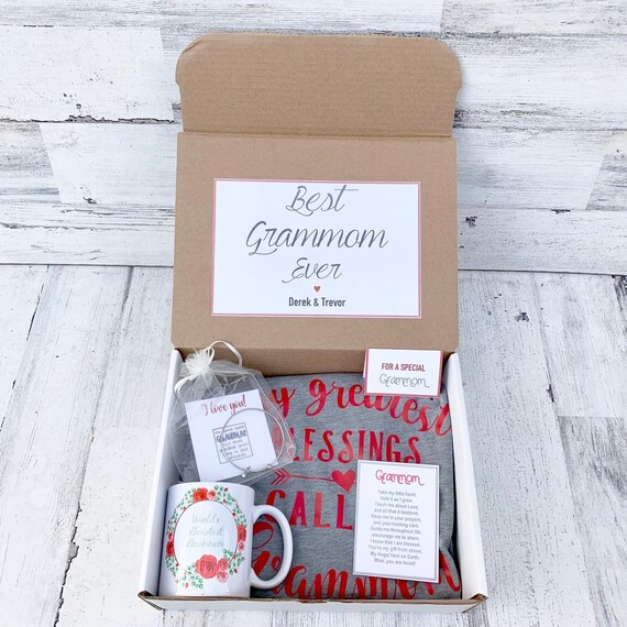 Personalized Grammom Gift Box: Shirt, Mug & Bracelet Set