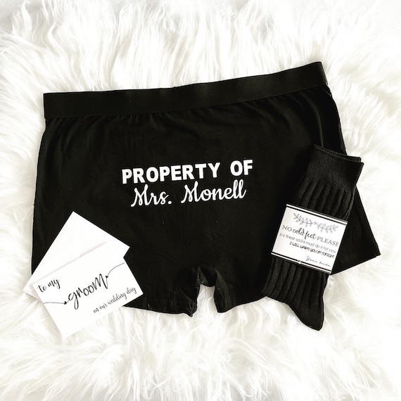 Groom Boxer Briefs, Socks and Card for the Wedding Day - Groom Gift from Bride - Funny Groom Gift - Property of The Bride