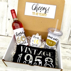 Cheers to 60 Years Birthday Box Set Vintage Shirt Wine Glass Tumbler Wine Label image 3