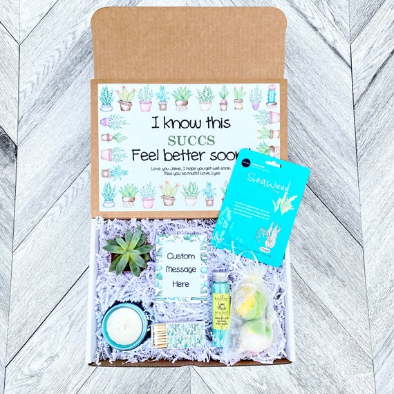 Succulent Gift Box: Spa Set, Bath Bombs, Candle - Get Well Soon