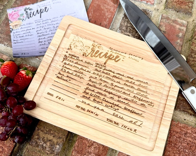 Featured listing image: Engraved Recipe Cutting Board: Custom Photo, Handwritten Note