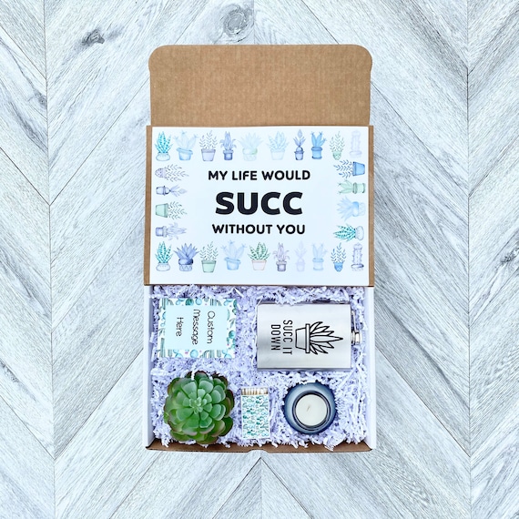 Succulent Gift Box: Wine Glass/Flask, Candle & Matches