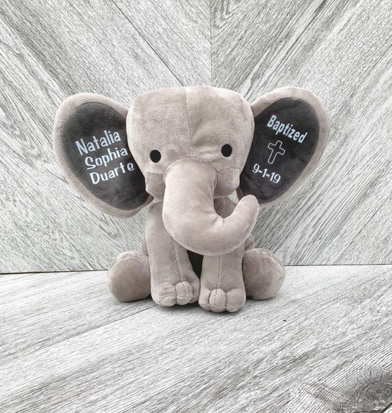 Personalized Plush Elephant - Baptism Gift for New Baby