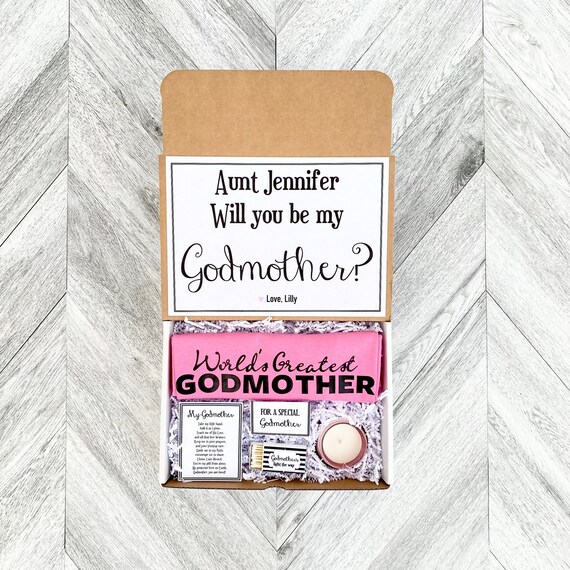 Personalized Godmother Proposal Gift Box: Candle, Shirt & Poem