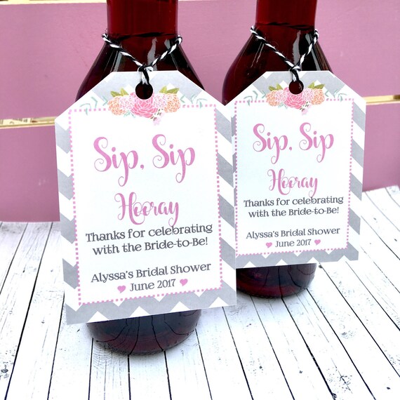 Pink & Gray Chevron Wine Favor Tags: Bridal Shower, Wedding