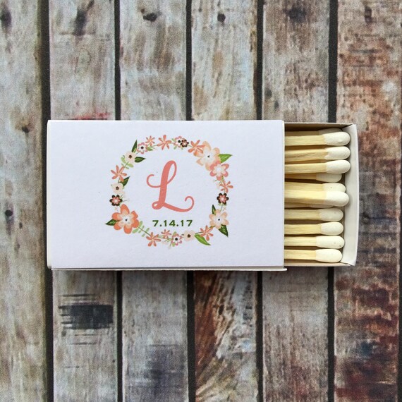 Personalized Matchbox Wedding Favor Labels: Floral Initial Design