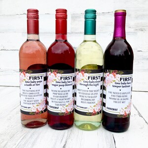 Baby Shower Wine Labels - First Time Labels - Funny and Practical Baby Shower Gift for the Wine ...