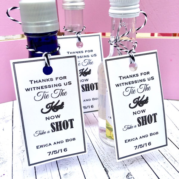 Mini Alcohol Favor Tags - We Tied the knot - Take a Shot - Wedding Favors - Bridal Shower Favors - Tied the Knot Labels - Mini Alcohol Favor