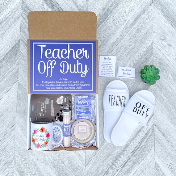 Teacher Appreciation Gift Set: "Off Duty" Mug, Spa Slippers & Succulent