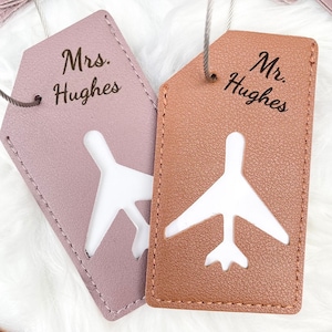 Honeymoon Luggage Tags - Engraved Leather - Bride and Groom Tags - Honeymooners - Mr and Mrs Luggage Tags - Bridal Shower Gift