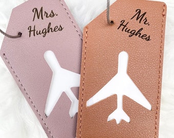 Honeymoon Luggage Tags - Engraved Leather - Bride and Groom Tags - Honeymooners - Mr and Mrs Luggage Tags - Bridal Shower Gift