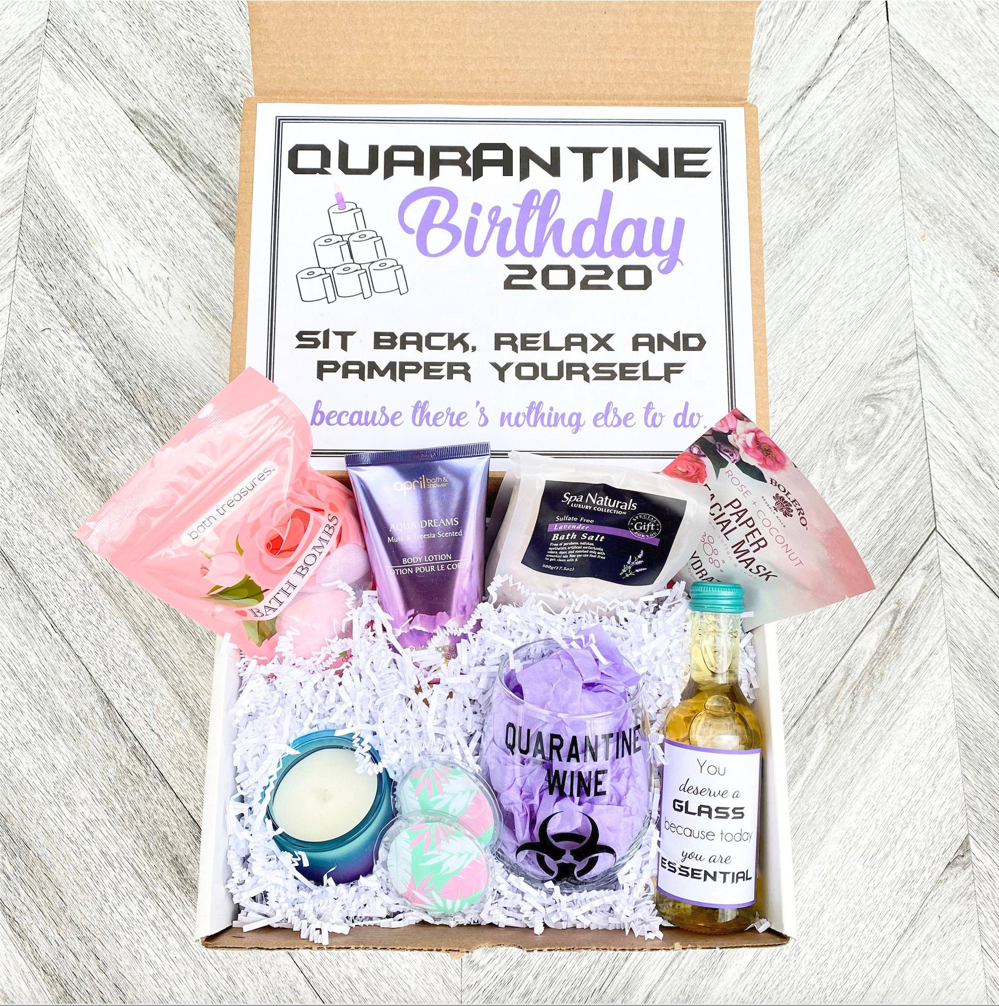 Quarantine Birthday Gift Spa Set - Spa gift box with Quarantine Wine …