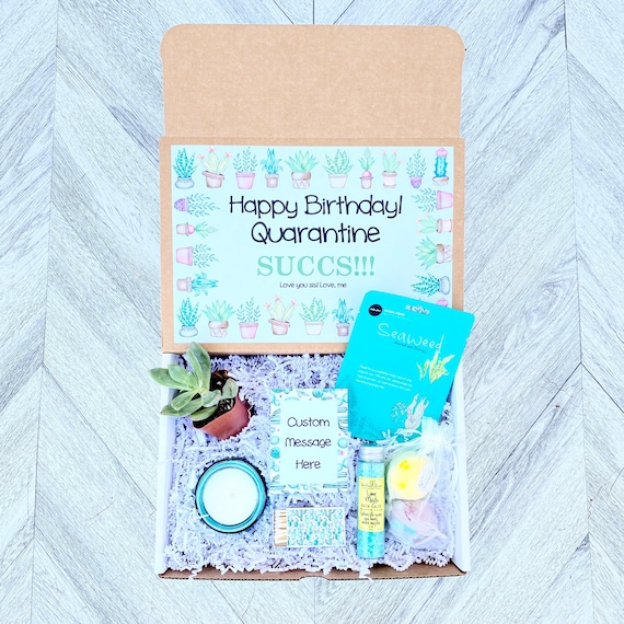 Succulent Birthday Gift Box: Quarantine Spa Set with Candle