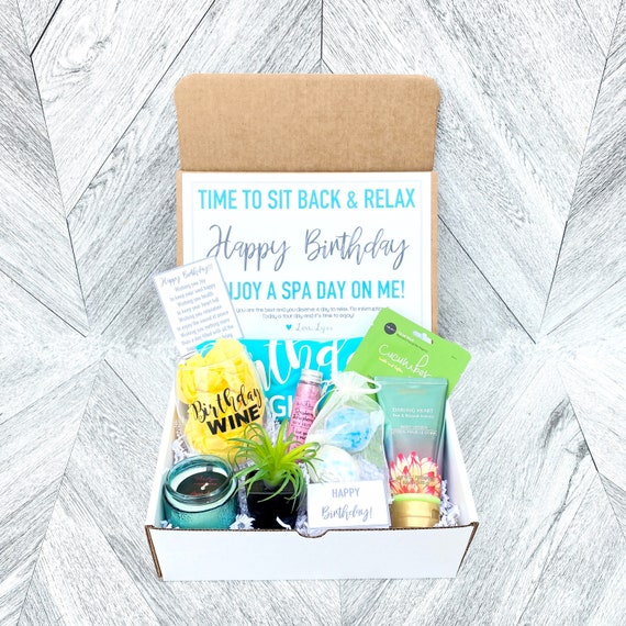 Birthday Spa Gift Box: Tank Top, Wine Glass, Succulent & Candle